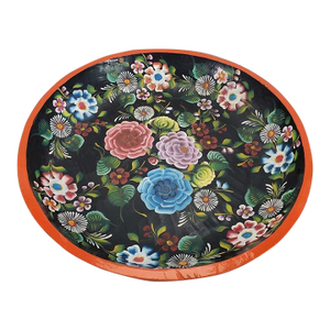Huge 19" Handcrafted & Hand-Painted Mexican Wooden Bowl With Floral Decorations