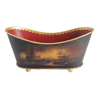 Decorative Tole Hand Painted Jardiniere For Sale