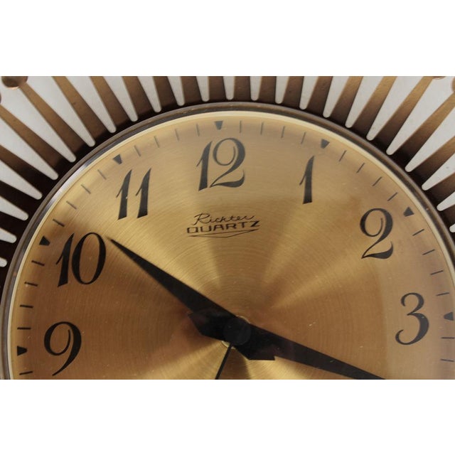 1960s Mid-Century Brass Sunburst Wall Clock, 1960s For Sale - Image 5 of 9