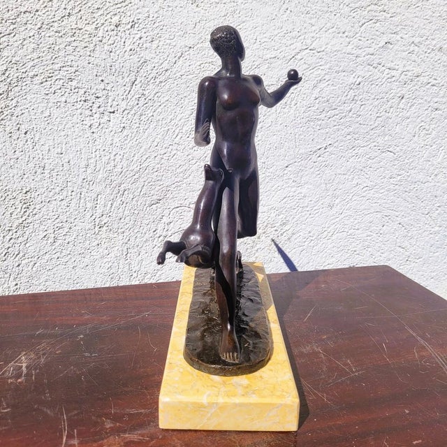 20th Century Man with Antelope in Bronze and Marble For Sale - Image 16 of 18