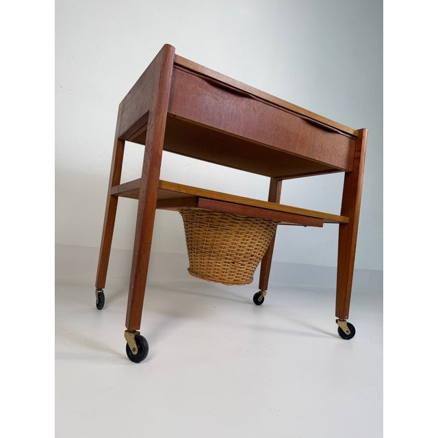 Wood Mid-Century Modern Danish Teak Side Table with Woven Basket, Denmark, 1960s For Sale - Image 7 of 8