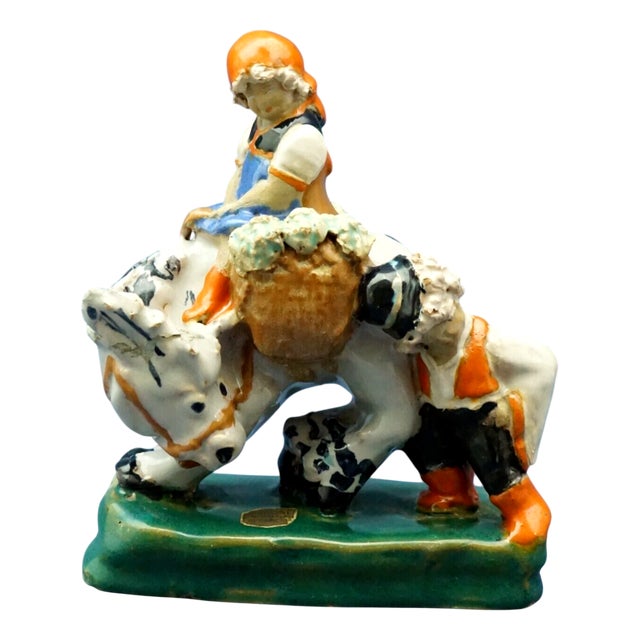 20th Century Handmade Ceramic Sculpture of Children on Donkeys from Szecsi, Hungary For Sale