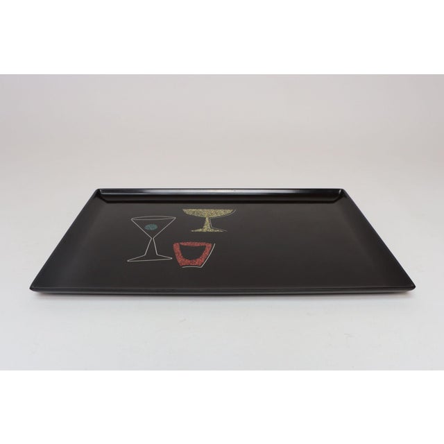 Mid-Century Modern Large Rectangular Mid-Century Black Resin Coral and Shell Inlaid "Barware" / "Martini" Drinks Tray by Couroc For Sale - Image 3 of 9
