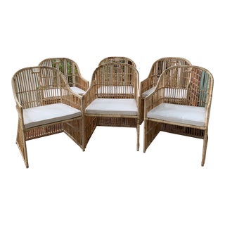 Modern Celadon Bali Dining Chairs - Set of 6 For Sale