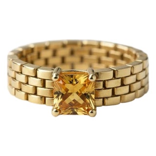 Watch Band Shaped Ring With Citrine for Men, Silver, Gold, Size 10 For Sale