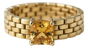 Watch Band Shaped Ring With Citrine for Men, Silver, Gold, Size 10
