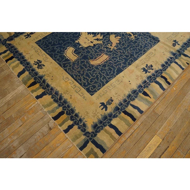 1900s Beige Background Dragon Geometric Pattern Antique Chinese Peking Rug For Sale - Image 9 of 11