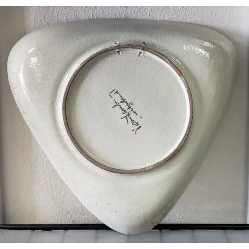 Religious Circa 1960 Swiss Philippe Lambercy Ceramic Saint Motif Triangular Wall Plate For Sale - Image 3 of 7