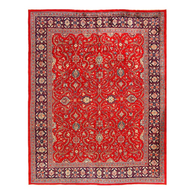 Red Semi Vintage Persian Hand Knotted Mahal 9'8'' X 13' For Sale - Image 4 of 4