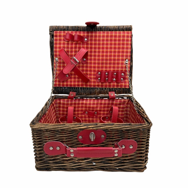Coffee Vintage Picnic Basket Storage Box With Tab Lock For Sale - Image 8 of 8