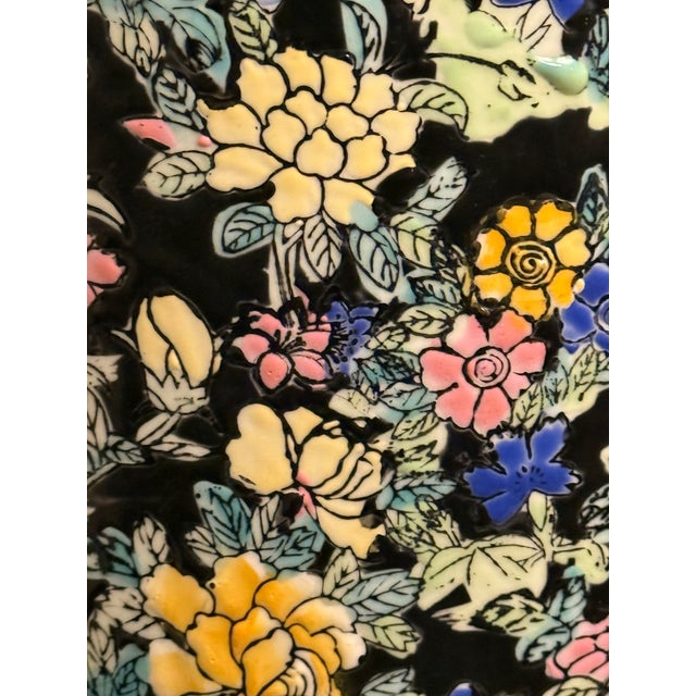 Black 1890's Chinese Export Floral Palette Porcelain Umbrella/Stick Stand For Sale - Image 8 of 8