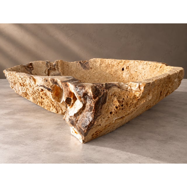 Brutalist Antique Natural Onyx Stone Bowl | Handcrafted Organic Stone Bowl | Brutalist Tabletop Sculpture by Zarva Stone For Sale - Image 3 of 5