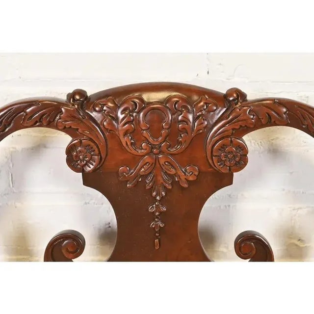 Baker Furniture Stately Homes Georgian Carved Burled Walnut Dining Chairs, Newly Refinished For Sale In South Bend - Image 6 of 12