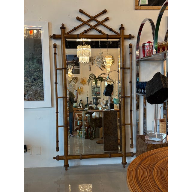 Beautiful vintage British Colonial faux bamboo wood floor length, full size, wall mirror. Comes with hanging hardware on...