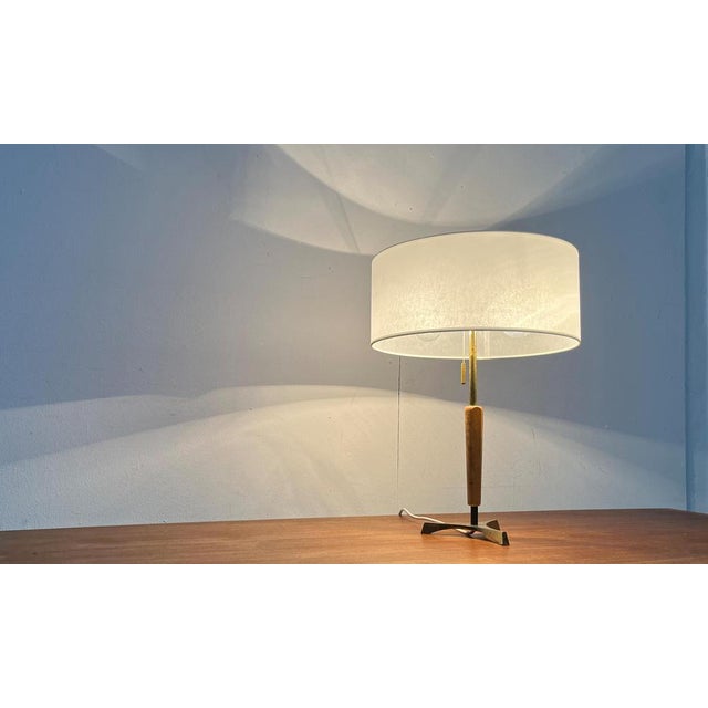 Mid-Century Wood and Brass Tripod Table Lamp, 1960s For Sale - Image 13 of 18