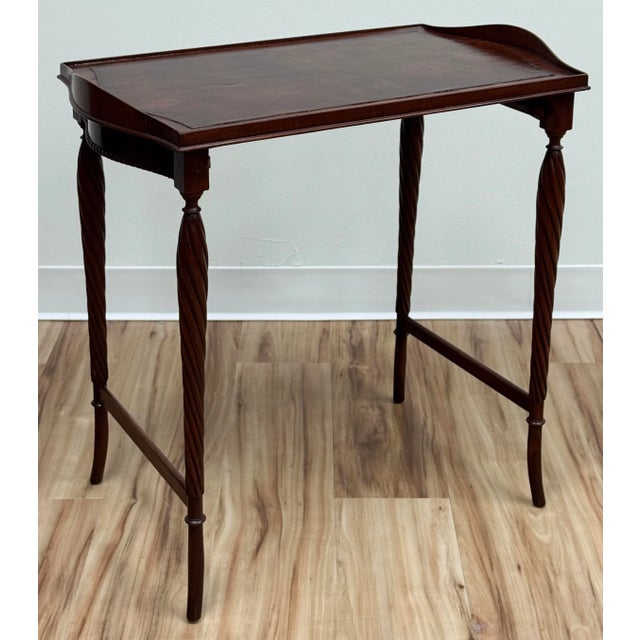 Antique Leather Top Carved Wood Tea Table For Sale In Kansas City - Image 6 of 12