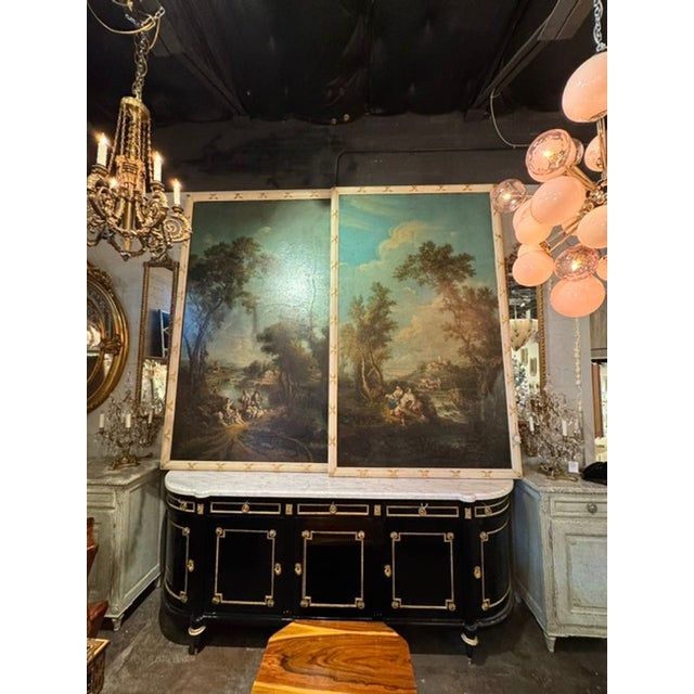 Traditional Pair of Large Scale Italian Oil on Canvas River Scenes For Sale - Image 3 of 9