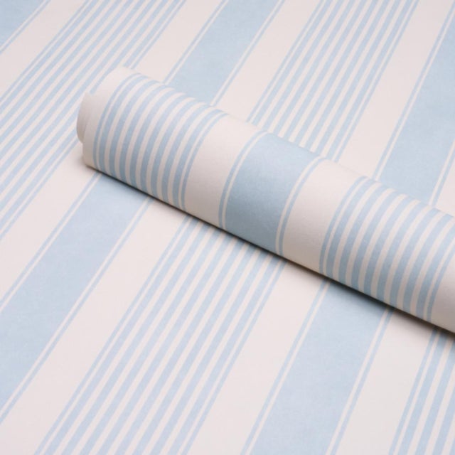 Schumacher Schumacher Summerville Stripe Wallcovering In Sky For Sale - Image 4 of 6