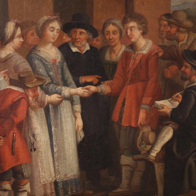Genre Scene with Wedding, 1830s, Oil on Canvas For Sale - Image 9 of 17