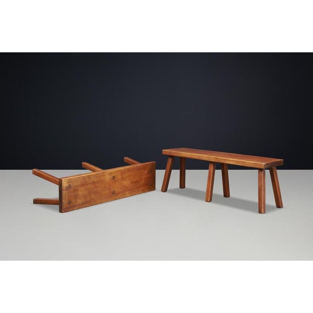 Brown French Primitive Oak Bench with Rich Patina, 1960s For Sale - Image 8 of 15