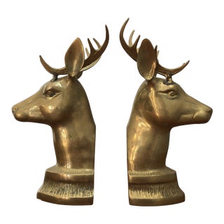 Vintage Brass Deer Head Bookends - a Pair For Sale