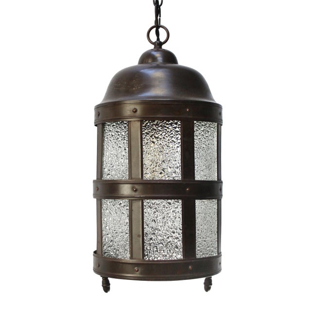 Brown Dutch Arts & Crafts Brass and Glass Cathedral Hall Lantern, 1920s For Sale - Image 8 of 8