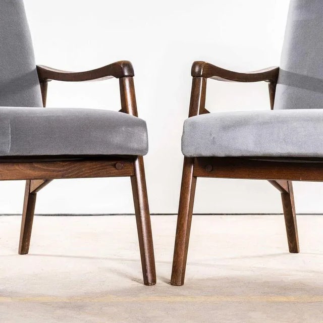 1950s Armchair in Grey Cotton Velvet by Jaroslav Smidek, 1950s For Sale - Image 5 of 9