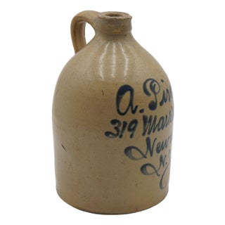 Antique A. Pirola Blue Stoneware Crock Jug For Sale
