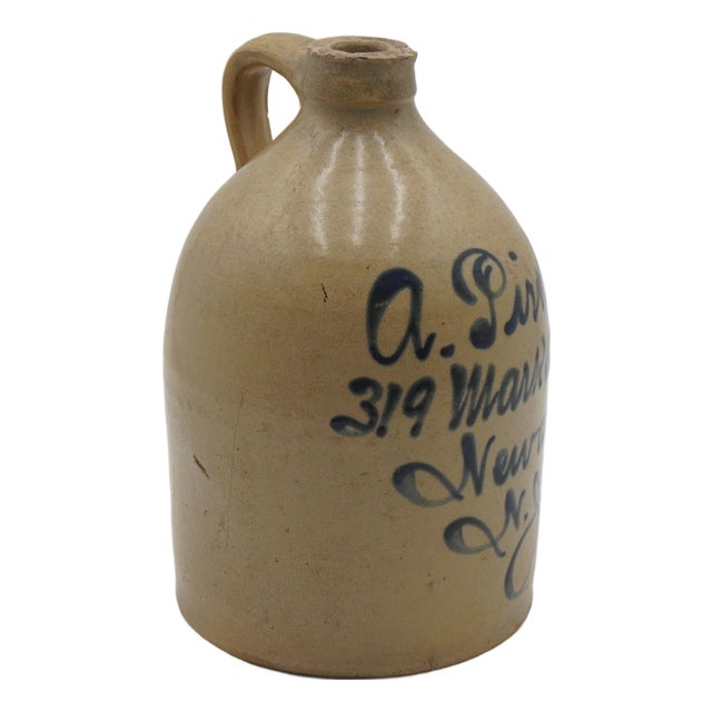 Antique A. Pirola Blue Stoneware Crock Jug For Sale