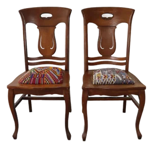 1910s Pair of Antique Charles William Stores Lyre-Back Chairs With Original Label & Removable Cushions