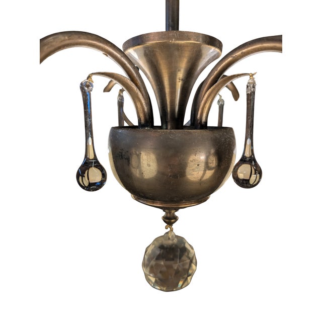 Chandelier in Brass and Glass by Taidetakomo Hakkarainen, 1930s For Sale - Image 11 of 13