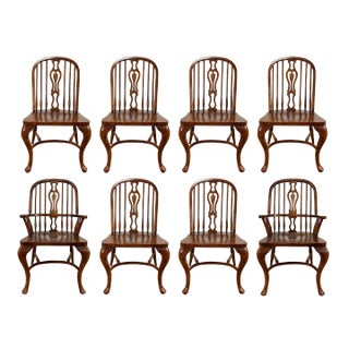 Vintage English Windsor Style Dining Chairs, Set of 8 For Sale