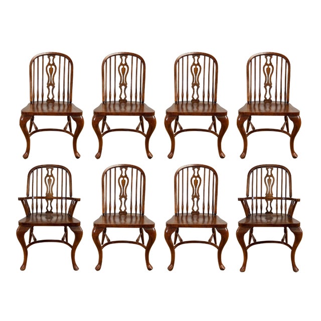 Vintage English Windsor Style Dining Chairs, Set of 8 For Sale