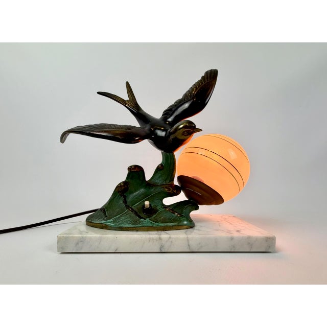 Art Deco French Table Lamp with Swift Figurine, 1930s For Sale - Image 4 of 11