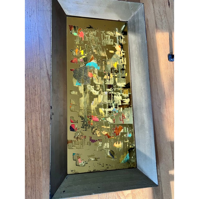 Vintage Brutalist Reverse Glass Mirror Art Signed Mixed Media MCM Jere Style 25" For Sale - Image 16 of 17