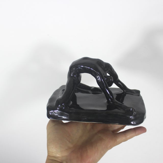 Ceramic Vintage Female Figure Ceramic Sculpture With Black Glaze by Charlotte Boyd, Signed and Dated Dancer Gymnast For Sale - Image 7 of 9