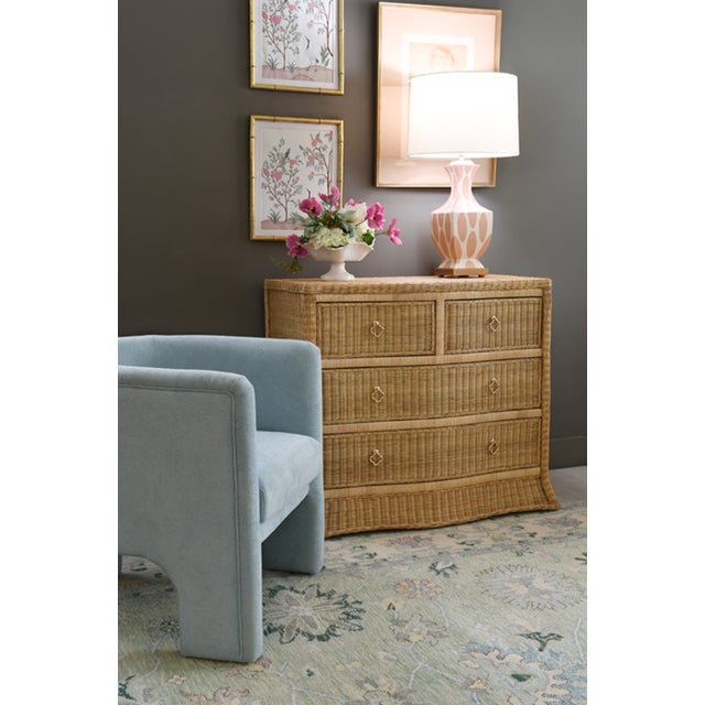 Wood Matthew Izzo Home Celine Four Drawer Woven Rattan Chest With Satin Brass Drawer Pulls and Soft Slide Drawers For Sale - Image 7 of 12