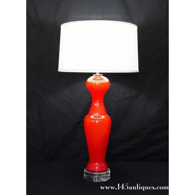 Pair of Italian Murano Glass Table Lamps, Tangerine Orange, 1950s For Sale In New York - Image 6 of 9