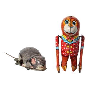 Set of Two 1950s Wind-Up, Clockwork Toys, Acrobat Monkey and Wonder Mouse, Japan