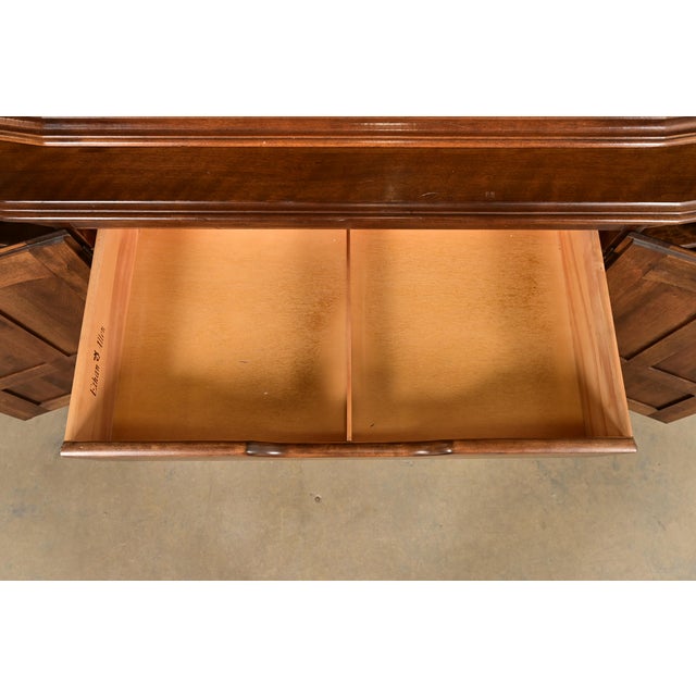 Brown Ethan Allen Georgian Solid Maple Lighted Breakfront Bookcase Cabinet For Sale - Image 8 of 17