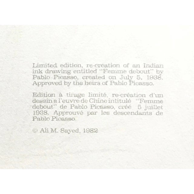 Cubism "Femme Debout" 1980s Pablo Picasso Estate Lithograph For Sale - Image 3 of 3