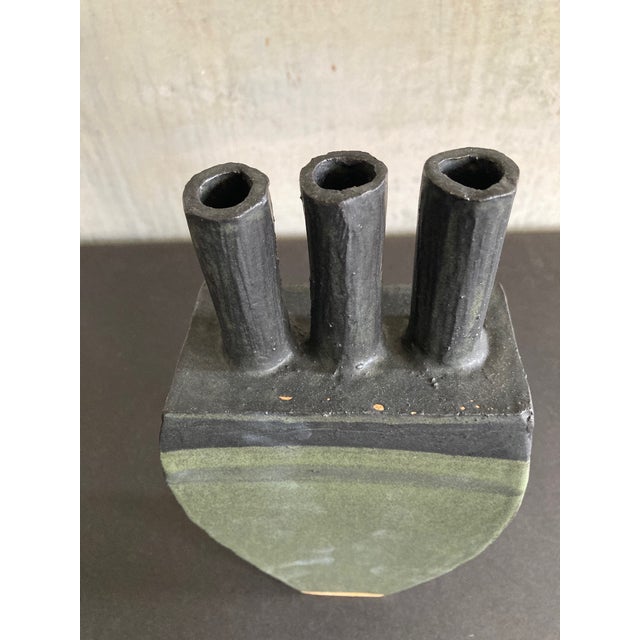 Contemporary Industrial Tall Vase, Green and Black For Sale - Image 3 of 3