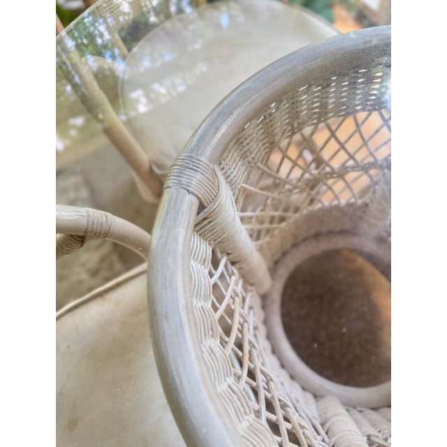 Vintage Rattan Dining Set, White Bamboo Boho Table With Glass Top For Sale In Philadelphia - Image 6 of 12