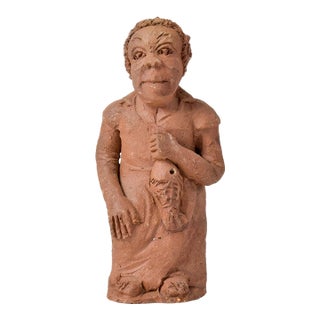 Early 20th Century Earthenware Terracotta Clay Female Figurine With Fish Malawi For Sale