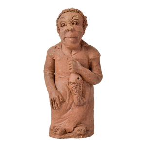 Early 20th Century Earthenware Terracotta Clay Female Figurine With Fish Malawi