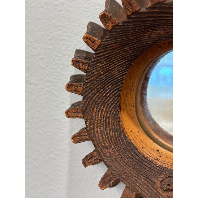 Antique Petite Scale Wooden Cog Mirror / Rustic Petite Scale Sunburst Mirror - Early 20th Century (Attributed) For Sale - Image 10 of 16