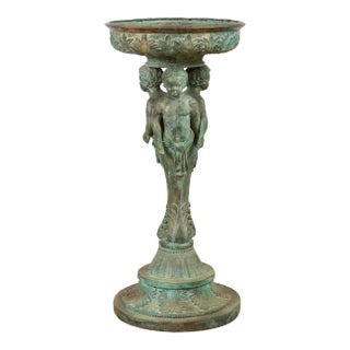 Classical Style Bronze Putti Carrying a Basin on Their Heads Pedestal Urn For Sale