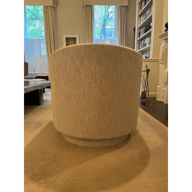 2010s Pair of Custom Swivel Club Chairs in Soft Silver-Gray Textured Upholstery For Sale - Image 5 of 9