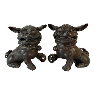 Pair of Vintage Japanese Metal Fu Dogs For Sale