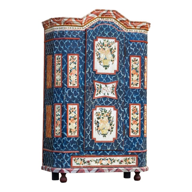 Antique Baroque Folk Art Hand-Painted Cabinet in Wood, Central Europe, 1865 For Sale